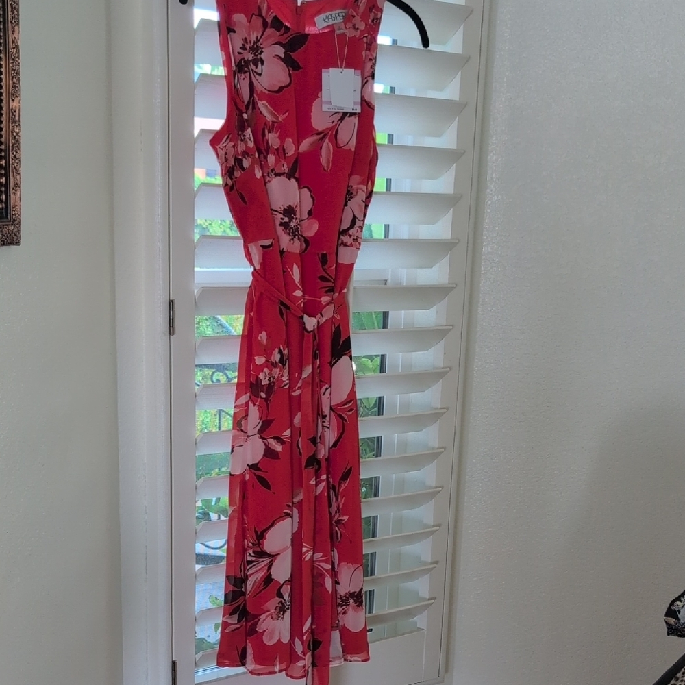 Kasper Red Floral Midi Dress